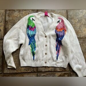 Queen of sparkles Colorful Parrot Embroidered Cardigan